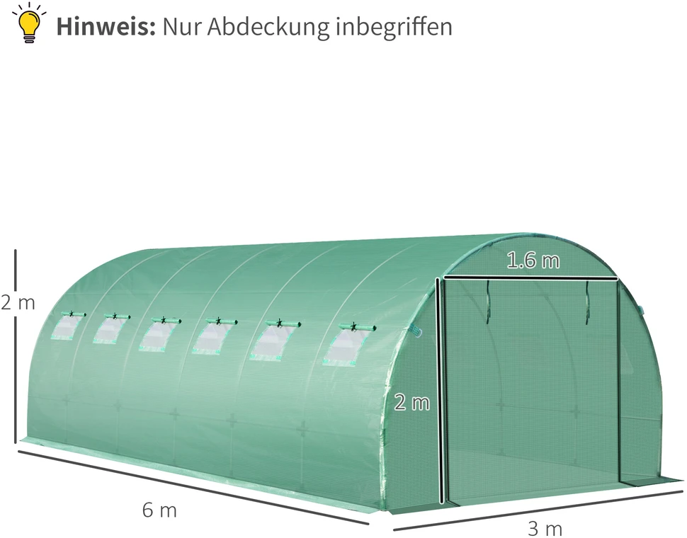 Outsunny polietileno plėvelė 6x3x2m, atsarginė plėvelė su 12 langų, skirta sodo tuneliams, šiltnamio plėvelė, sodo plėvelė, polietilenas