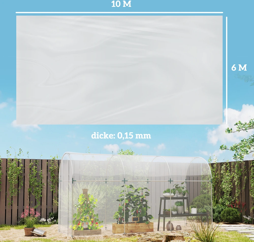 Outsunny šiltnamio plėvelė 7x8 m, vandeniui atspari sodo plėvelė su apsauga nuo UV spindulių, itin stora, plyšimui atspari plastikinė plėvelė, dengiamasis tentas šiltnamiams, tunelinė plėvelė lauko darbams, skaidri