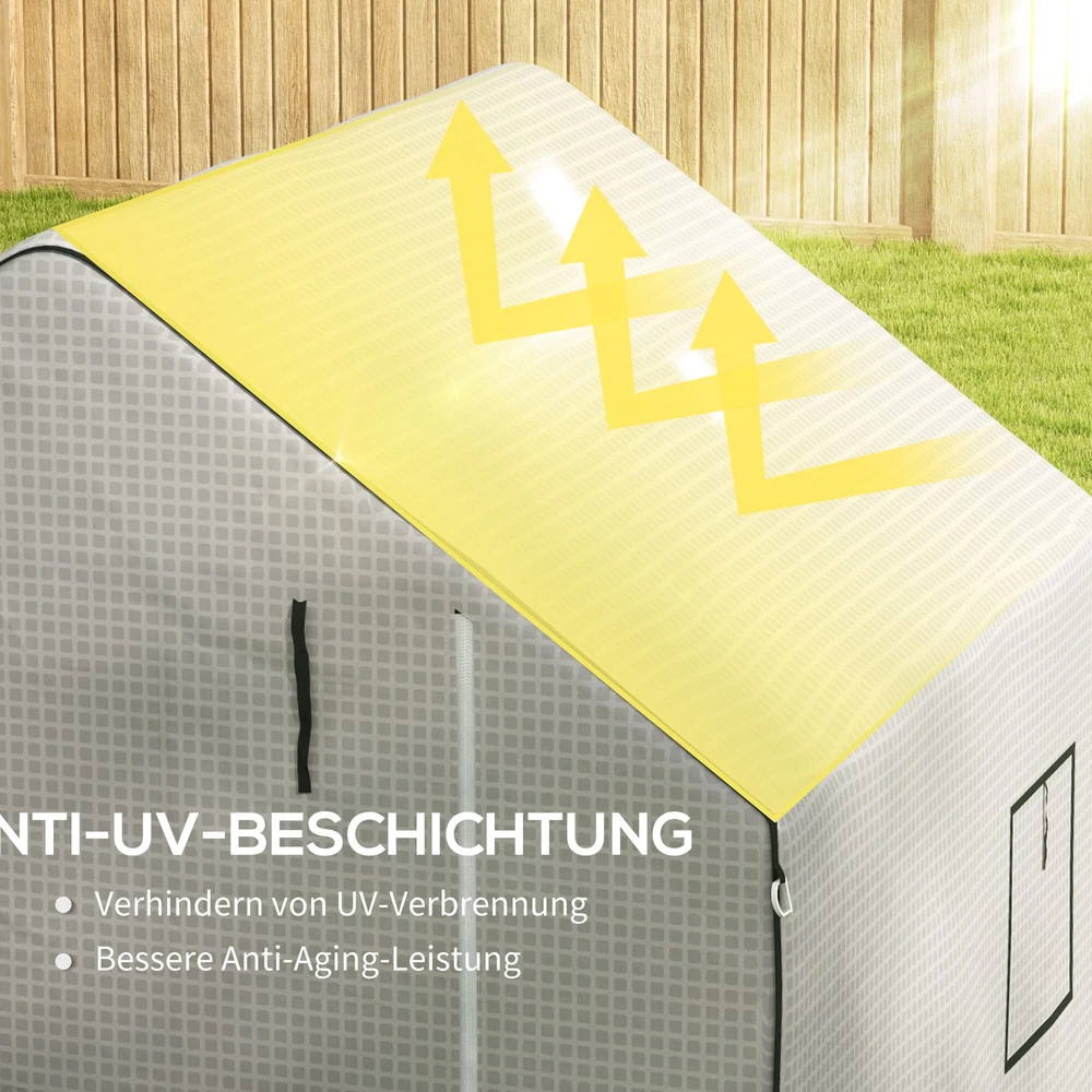Outsunny pakaitinė plėvelė šiltnamiui su UV apsauga, šoniniais langais, susukamos durimis, pakaitinis uždangalas, PE plėvelė pomidorų nameliui, šiltnamiui, balta, 140 x 143 x 190 cm