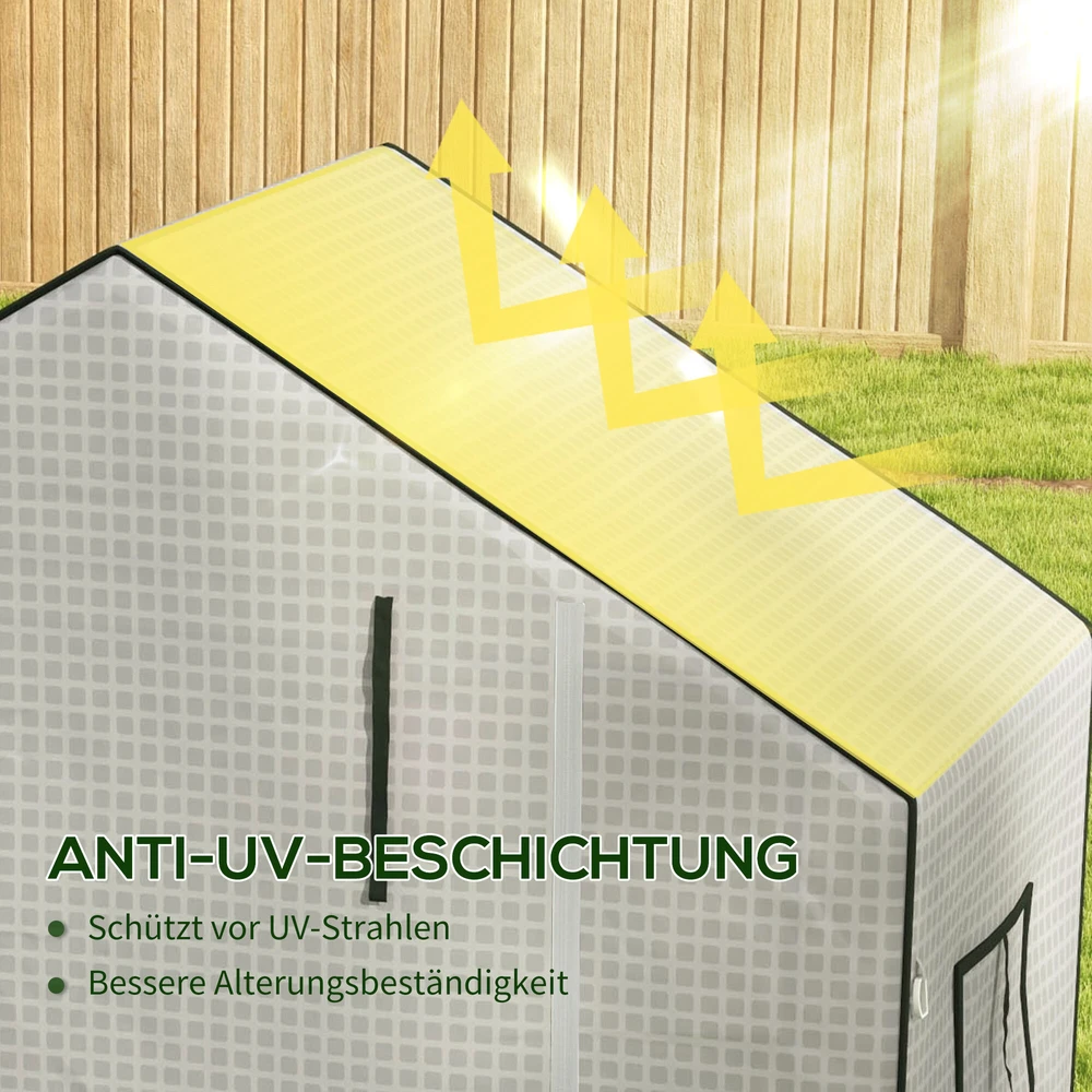 Outsunny atsarginė PE plėvelė, pakaitinis uždangalas su UV apsauga, susukamos durys, šoniniai langai, šiltnamio plėvelė, pomidorų nameliui, 140 x 73 x 190 cm, balta