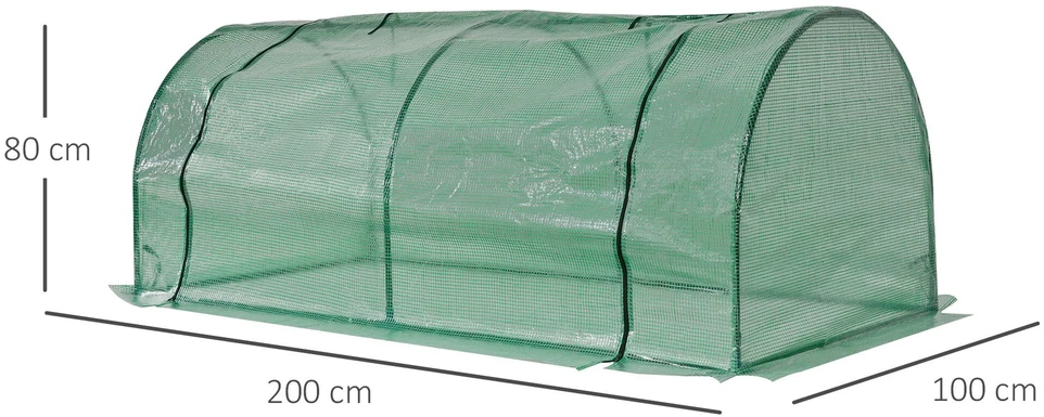 Outsunny plėvelinis šiltnamis su užtraukiamais langais, atsparus žiemai, plieno, vandeniui atsparus, balkonui, sodui, pomidorams, su UV apsauga 200x100x80cm, žalias