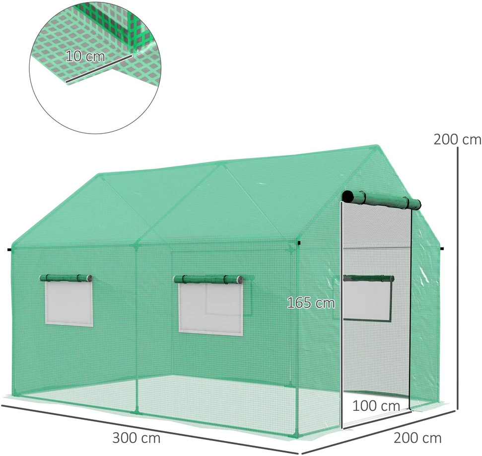 Outsunny plėvelinis šiltnamis 2x3x2m, vėjui atsparus šiltnamis su roletais ir UV apsauga, idealiai tinka pomidorams, plieninė konstrukcija, žalias