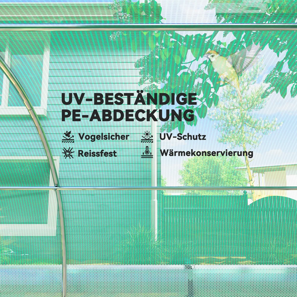 Outsunny šiltnamis 3 x 2 x 2 m, plėvelinis šiltnamis su 6 langais, ritininėmis durimis, atverčiamomis šoninėmis sienelėmis, UV spinduliams atspariu tuneliu, pomidorų šiltnamis su įžeminimo kaiščiais, žalias