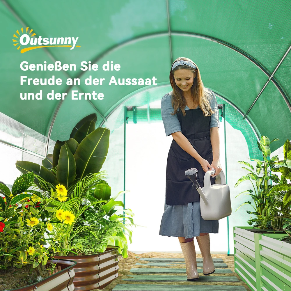 Outsunny šiltnamis 3 x 2 x 2 m, plėvelinis šiltnamis su 6 langais, ritininėmis durimis, atverčiamomis šoninėmis sienelėmis, UV spinduliams atspariu tuneliu, pomidorų šiltnamis su įžeminimo kaiščiais, žalias