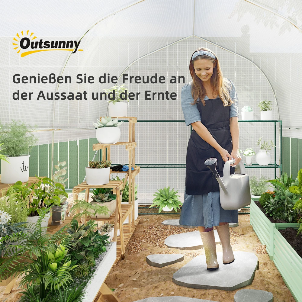 Outsunny 3 x 2 x 2 m plėvelinis šiltnamis su 4 langais ir durimis, susukamais šonais, UV spinduliams atsparus tunelinis šiltnamis pomidorams su cinkuoto plieno rėmu, baltas