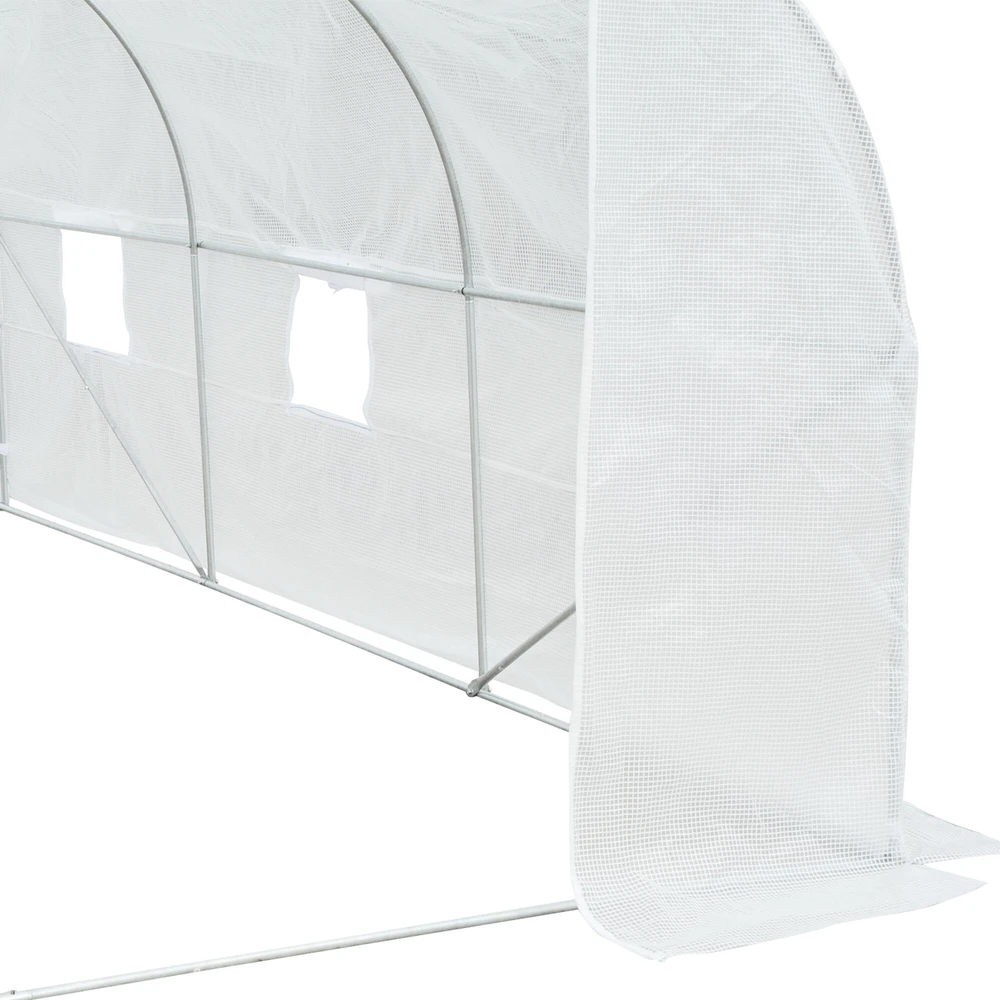 „Outsunny“ plėvelinis šiltnamis 3,5x3x3 m, apsauga nuo UV spindulių, pomidorų namelis, tinkliniai langai, atsparus vėjui, sodui ir balkonui, metalinis, baltas
