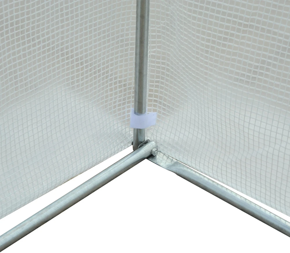 Outsunny plėvelinis šiltnamis 4,45x2,99x2,05m, apsauga nuo UV spindulių, pomidorų šiltnamis, tinklelio langai, atsparus vėjui, metalinis, baltas
