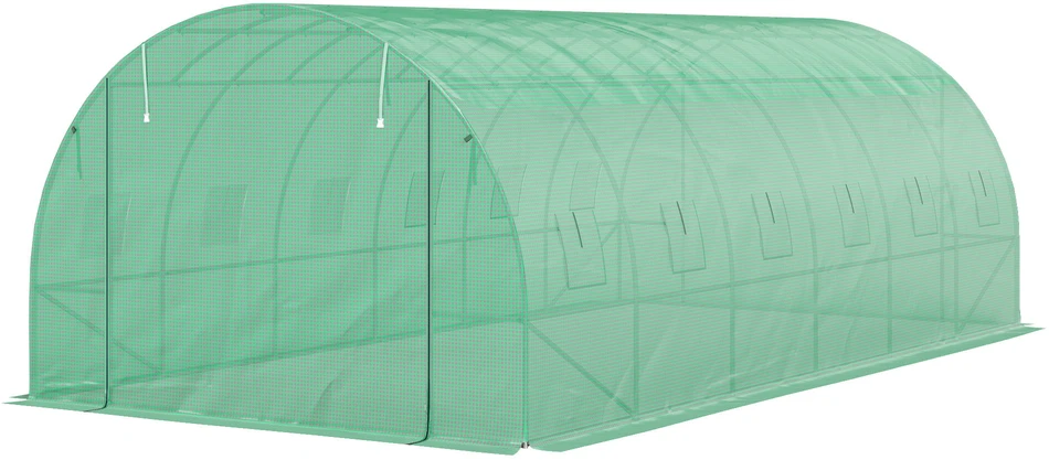 Outsunny šiltnamis, apie 6 x 3 x 2 m, plėvelinis šiltnamis su 12 langų, roletinėmis durimis, pakeliamais šonais, UV spinduliams atsparus tunelinis šiltnamis, žiemojantis pomidorų šiltnamis su žemės inkaras, žalias