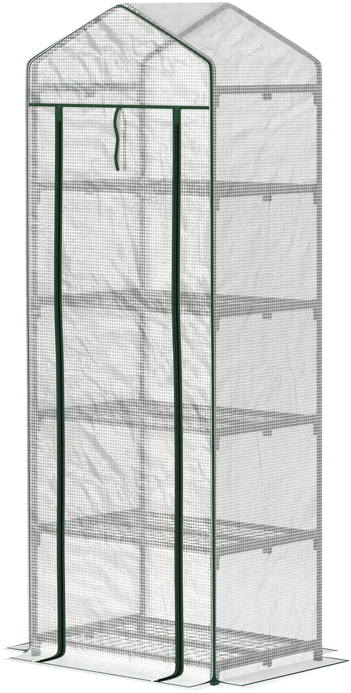 Outsunny šiltnamis su roletinėmis durimis, lentynomis, žiemojantis plėvelinis šiltnamis iš plieno, šiltnamis balkonui, sodui, 69 x 49 x 193 cm, pomidorams, daržovėms, gėlėms, baltas