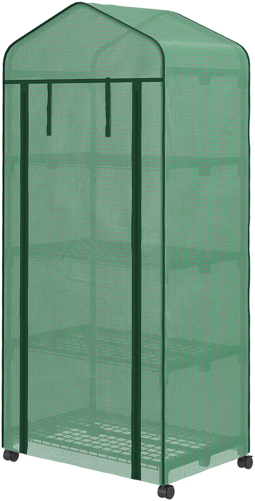 Outsunny plėvelinis šiltnamis su ritininiu užtrauktuku, šiltnamis su 4 lentynomis, plėvelinis šiltnamis su plieniniu rėmu, sodui, balkonui 69 x 50 x 165 cm, žalias