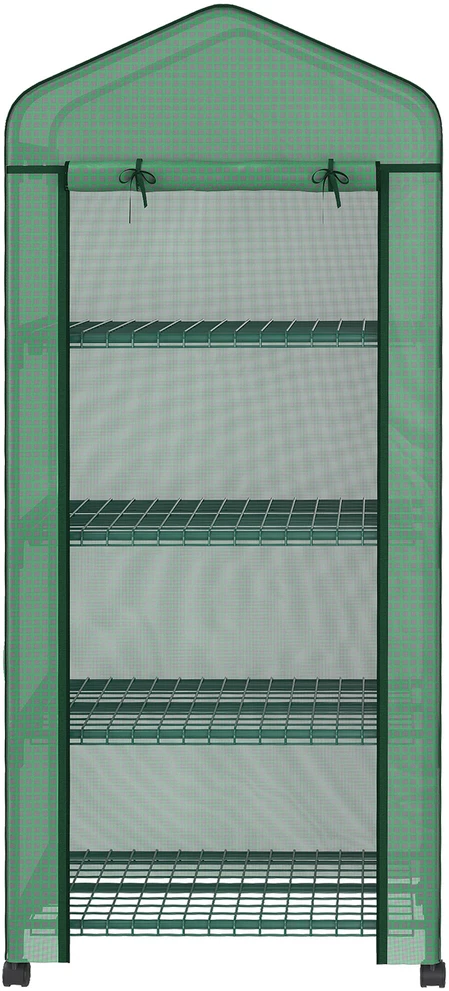 Outsunny plėvelinis šiltnamis su ritininiu užtrauktuku, šiltnamis su 4 lentynomis, plėvelinis šiltnamis su plieniniu rėmu, sodui, balkonui 69 x 50 x 165 cm, žalias