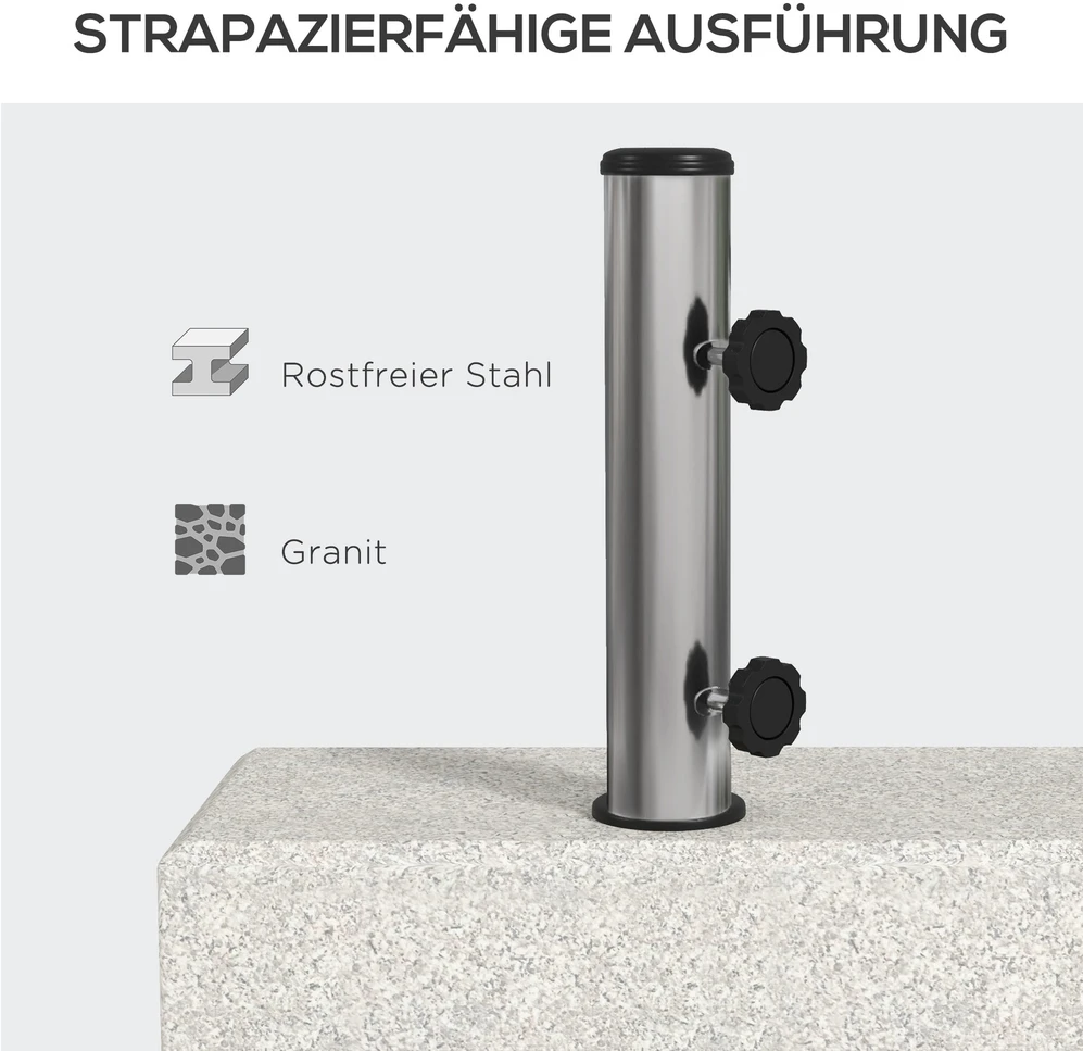 Outsunny skėčio stovas 25 kg, stovas pusapvaliam skėčiui su Ø32/38/48 mm kotu, granito pagrindas, pilkas