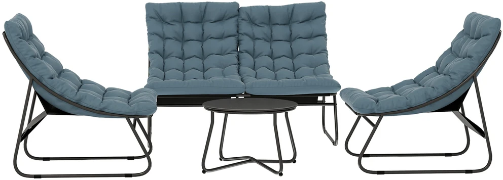 Outsunny plieno sodo baldų komplektas 4 asmenims, atsparus oro sąlygoms, balkonų baldų rinkinys su 2 vietų sofa, foteliu, šoniniu staliuku ir sėdynių pagalvėlėmis, lauko baldų komplektas, terasos baldai pilkos spalvos