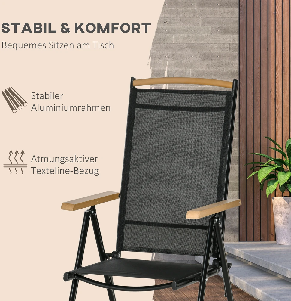 Lauko baldų komplektas Outsunny sulankstomas 6 vietų sodo baldų komplektas, 1 stalas + 6 kėdės, aliuminis, tinklelis, juodas