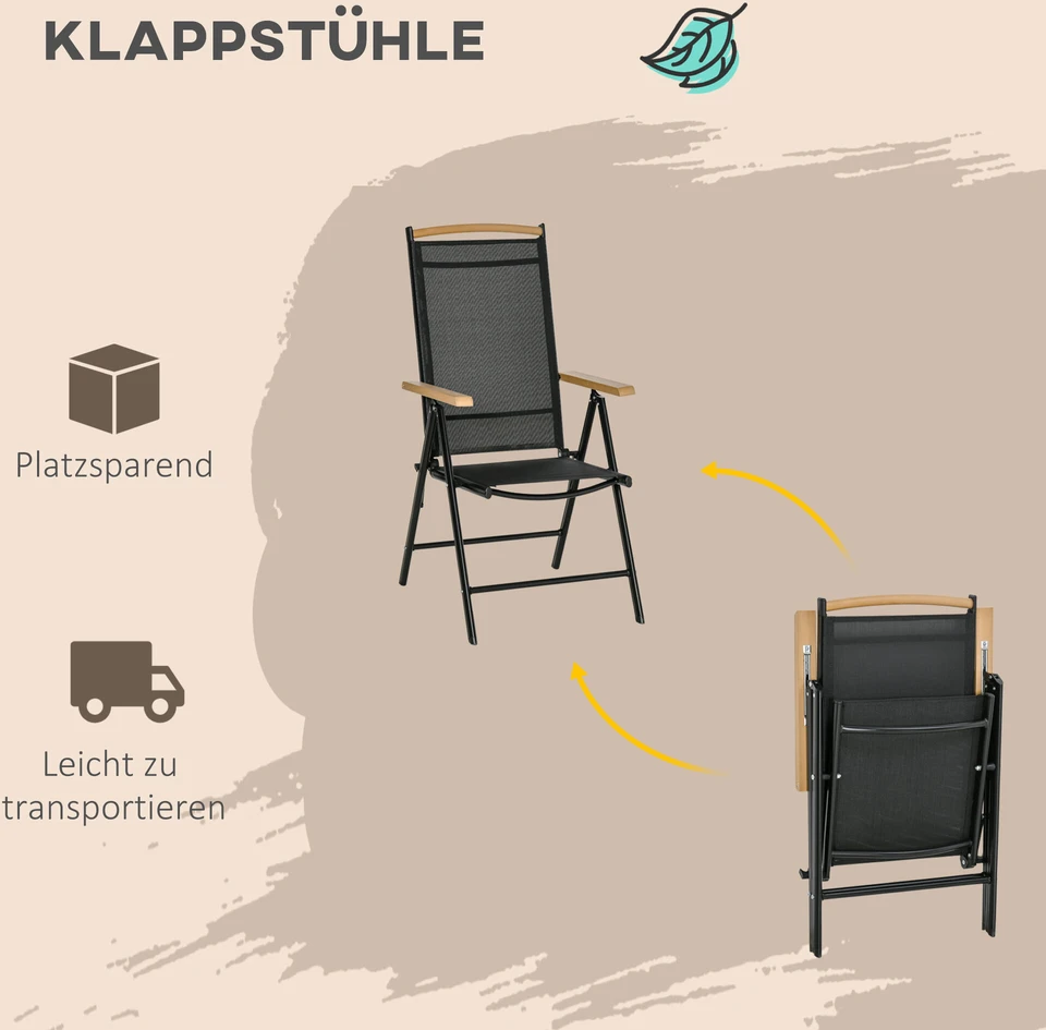 Lauko baldų komplektas Outsunny sulankstomas 6 vietų sodo baldų komplektas, 1 stalas + 6 kėdės, aliuminis, tinklelis, juodas