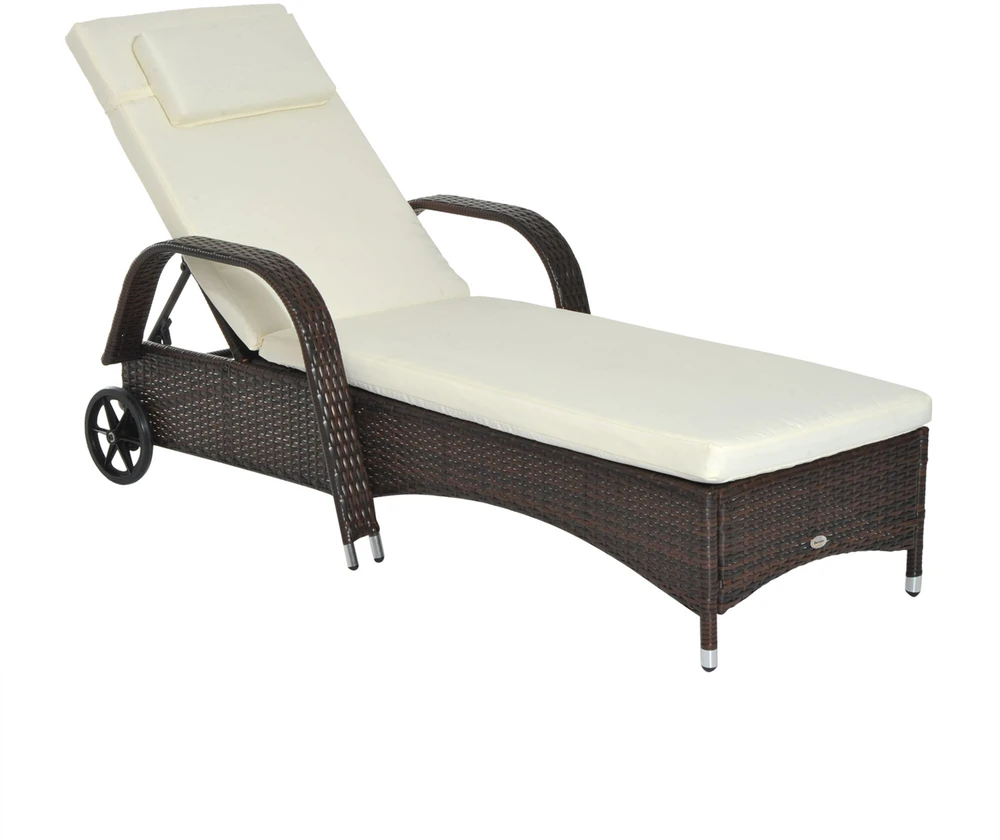Outsunny sodo gultas, rotango gultas, mobilus su pagalve ir ratukais, polirotango ir metalo, kavos rudos spalvos, 200 x 73 x 30–103 cm