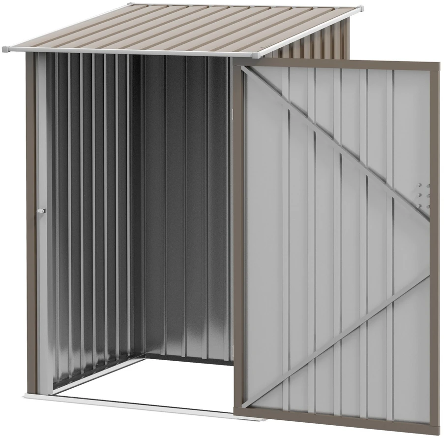 Outsunny plieno sodo namelis, 0,92 m² įrankių namelis su vienšlaičiu stogu, rakinama sodo spintelė, įrankių pašiūrė, 100 x 103 x 160 cm, rudas