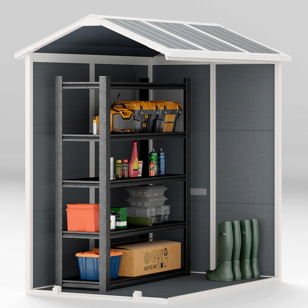 Outsunny sodo namelis 2,1m², vandeniui atsparus namelis su grindimis ir šlaitiniu stogu, 131x186x198/172 cm, rakinamas įrankių namelis su langu, aliumininė garažo tipo saugykla dviračiams, pilka