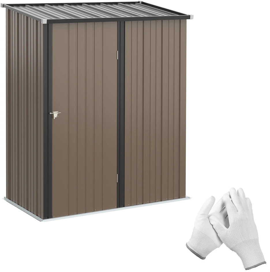Outsunny sodo namelis su vienšlaičiu stogu 1,34 m², metalinis sodo namelis, įrankių pašiūrė, cinkuotas plienas, rudas, 161,5 x 94,5 x 196 cm