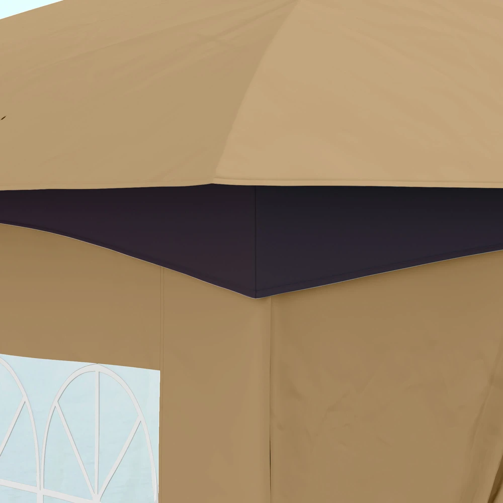 Outsunny sodo pavėsinė, apie 3,4x3,4 m, atspari vandeniui, su 4 šoninėmis sienelėmis, dvigubu stogu, vakarėlių palapinė su UV apsauga, sodo palapinė su cinkuoto metalo rėmu, smėlio spalvos