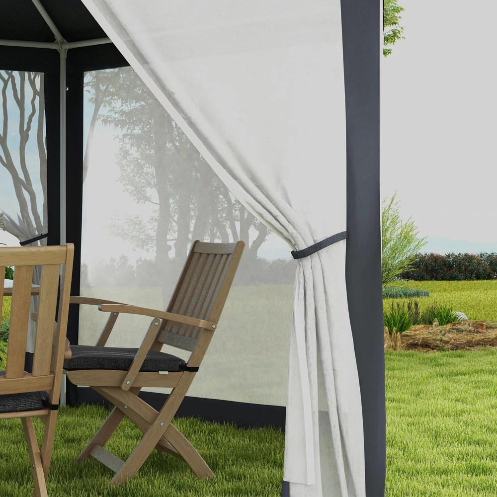 Outsunny paviljonas apie 4 x 4 m sodo paviljonas su tinkleliu nuo uodų vakarėlių palapinė sodo palapinė šventinė palapinė palapinė 6-kampė poliesteris metalas tamsiai pilka