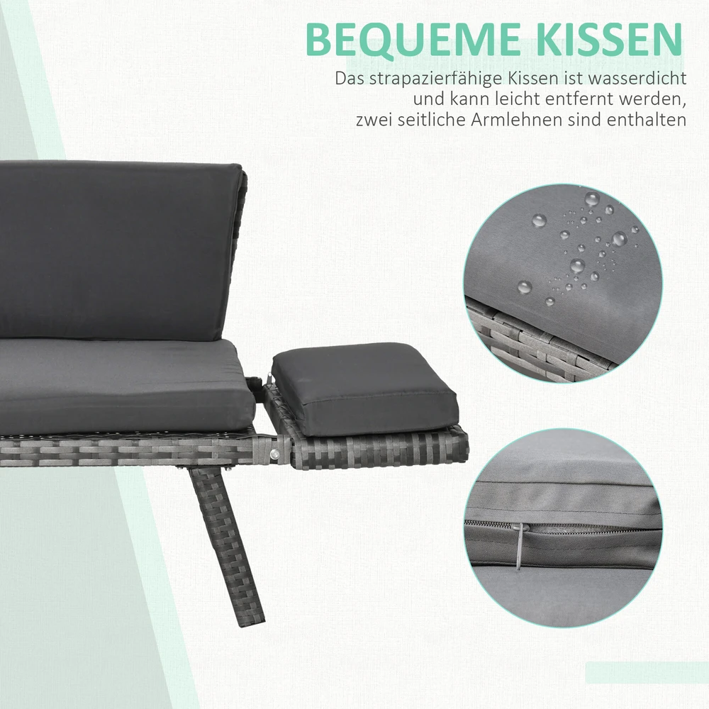 Outsunny poliratano 2-vietė sodo sofa, pilka, su atlenkiamais porankiais, plienas, 129x63x67 cm, skirta sodui ir terasai