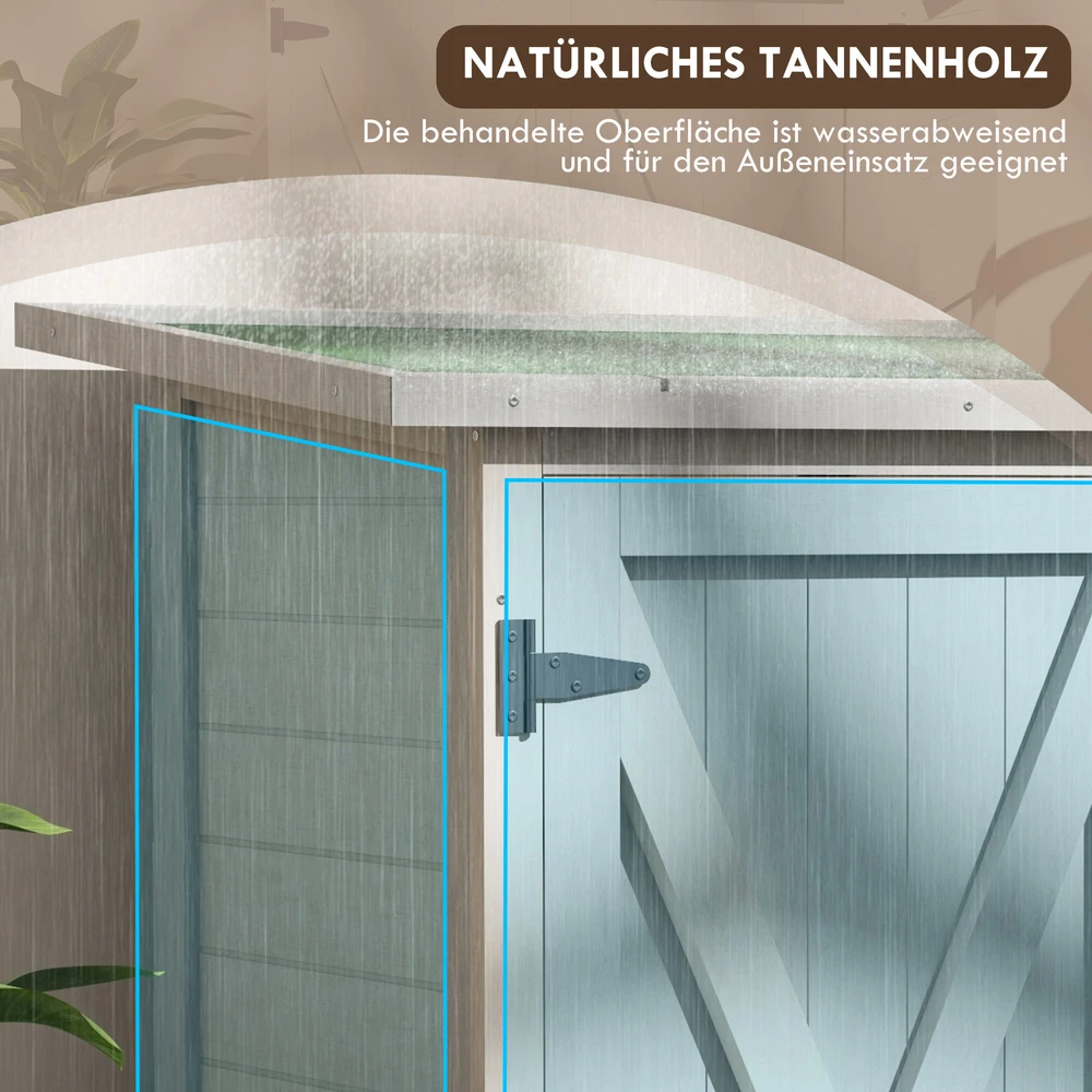 "Outsunny" sodo namelis, medinis įrankių namelis, atsparus oro sąlygoms įrankių namelis su 2 durimis, įrankių namelis su asfalto stogu, įrankių namelis sode, terasoje, 110 x 55 x 117 cm, šviesiai pilkas