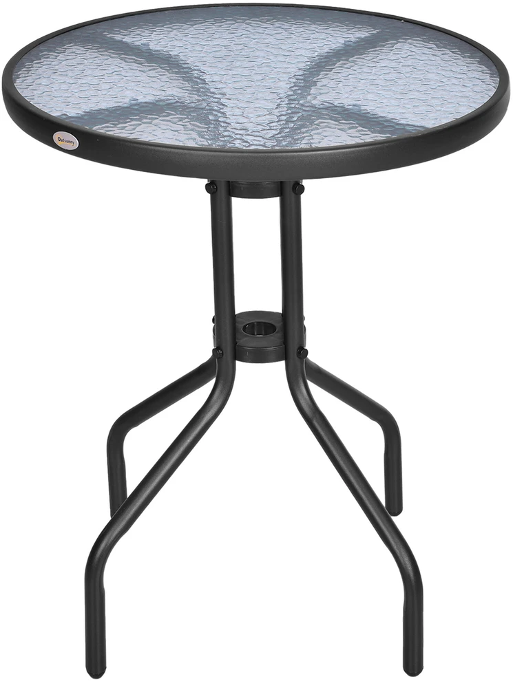 Outsunny apvalus sodo stalas, balkono stalas, metalinis, grūdintas stiklas, Ø60xH70cm, sodui, balkonui