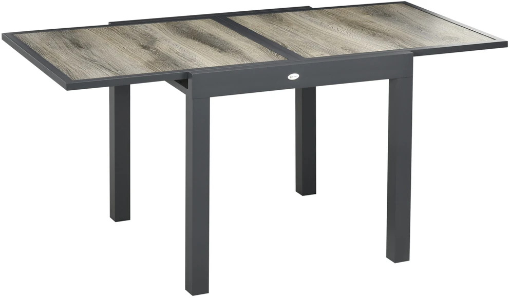 Outsunny sodo stalas, valgomojo stalas sodui su ištraukiamu stalviršiu, terasos stalas su medžio imitacija, aliumininis balkono stalas, smėlio ir pilka spalva, 160 x 80 x 75 cm
