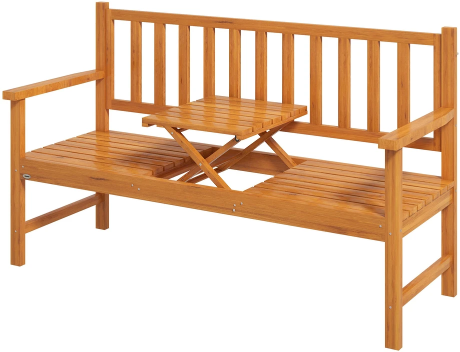 Outsunny 3 vietų sodo suoliukas su staliuku, porankiais, medinis, iki 280 kg, balkonui ir terasai, šviesiai rudas, 153x56x91 cm