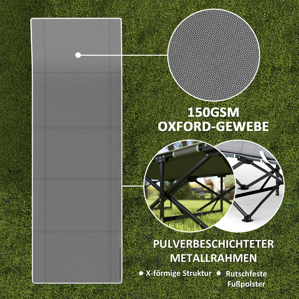 Outsunny sulankstoma kempingo lova, kelioninė lova su šonine kišene, čiužiniu, neslystanti, svečių lova, atlaikanti iki 150 kg, lauko, Oksfordo audinys, juoda, 190 x 67 x 37 cm