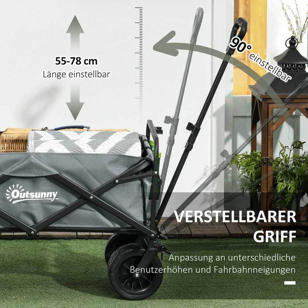 "Outsunny" rankinis vežimėlis Sulankstomas transportavimo vežimėlis su aušinimo krepšiu, paplūdimio vežimėlis su ištraukiama rankena, pakraunamas iki 120 kg