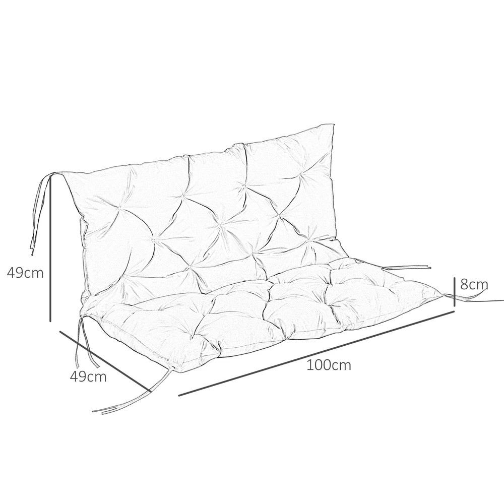 Outsunny 3-vietė suoliuko pagalvėlė 100x98x8 cm, su dirželiais, sėdimoji pagalvėlė, lauko/vidaus kėdės pagalvėlė, sėdynės užvalkalas, sėdynės paminkštinimas, suoliuko pagalvėlė sodo baldams, sodo suoliukui, sūpynėms, juoda