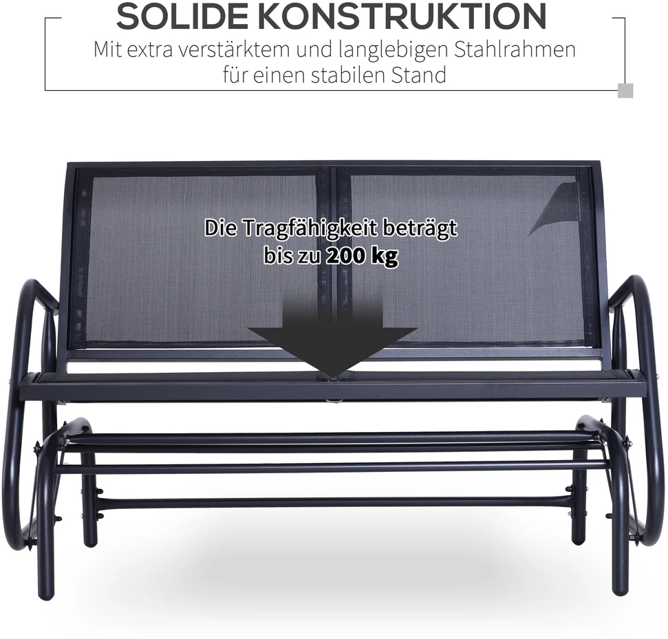 Outsunny 2 vietų sūpynės, sodo suoliukas, lauko suoliukas, parko suoliukas, metalinis, juodas, 120 x 70 x 88 cm