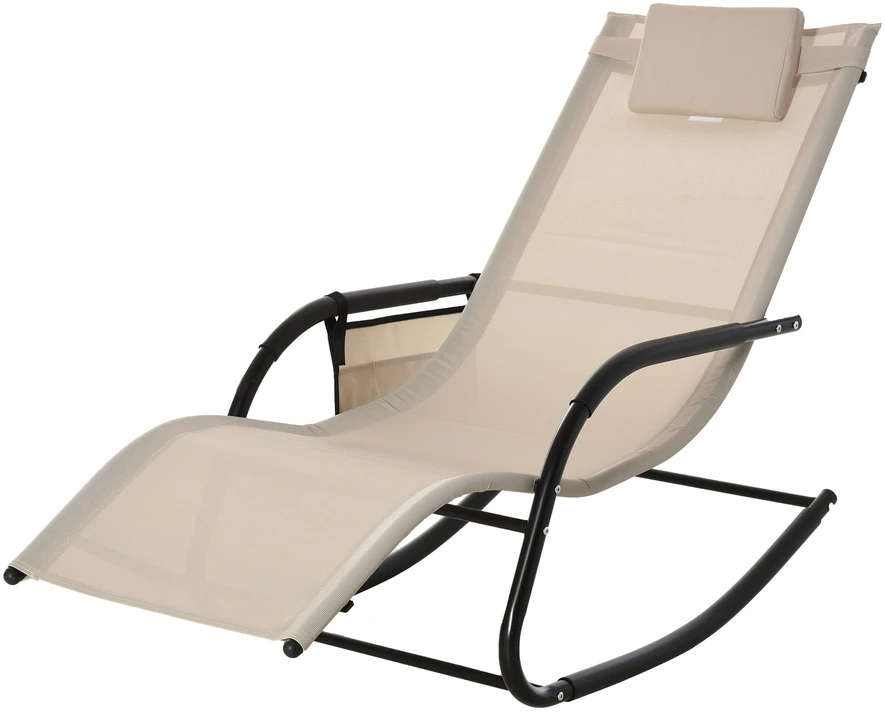 Outsunny supama kėdė sodo krėslas gultas, metalinis, tinklelis, smėlio spalvos, 150 x 62 x 88 cm