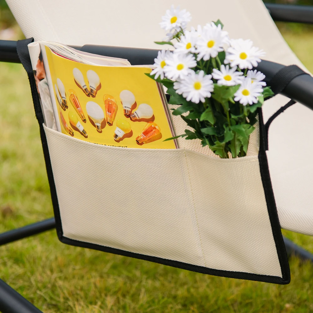 Outsunny supama kėdė sodo krėslas gultas, metalinis, tinklelis, smėlio spalvos, 150 x 62 x 88 cm