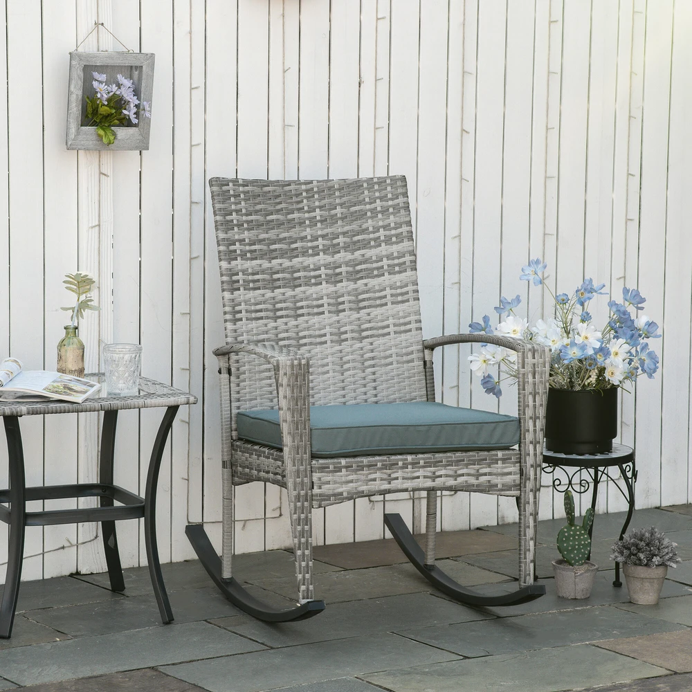 Outsunny supama kėdė, sodo krėslas su pagalvėle, poliratanas+metalas, pilka, 66 x 88 x 98 cm