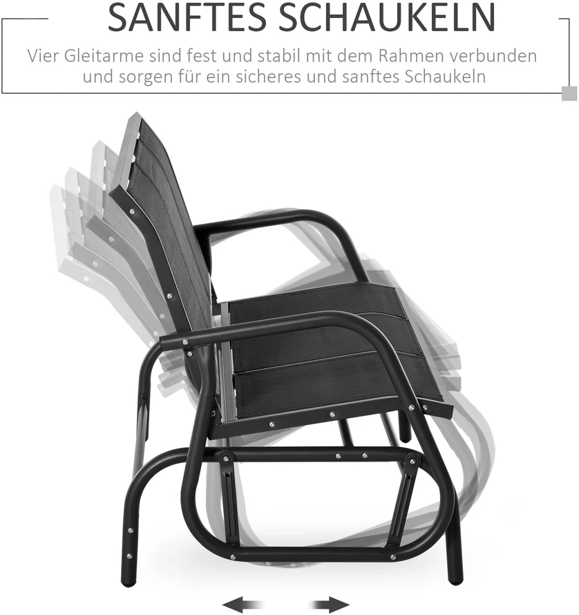 „Outsunny“ 3 vietų supama kėdė – tvirtas sodo suoliukas, sodo supynės, metalinis, atsparus oro sąlygoms, juodas, 151x75x85 cm