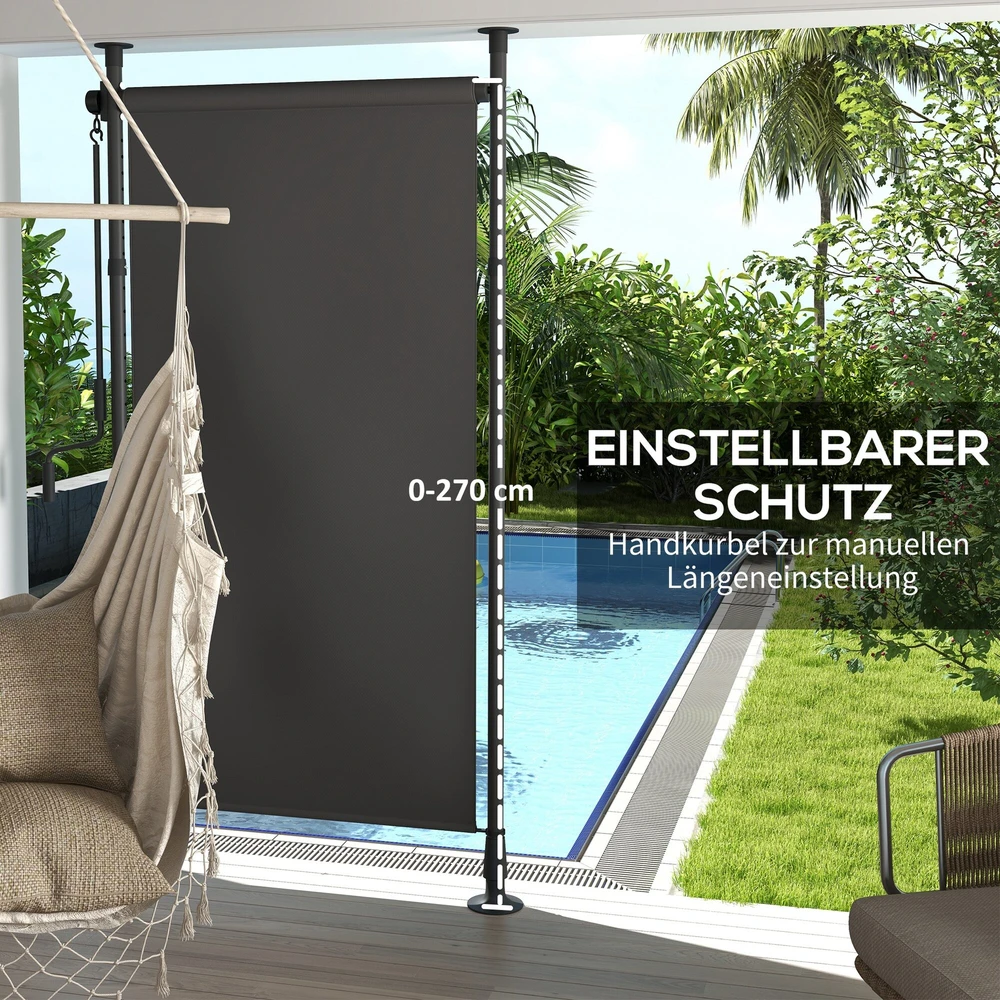 Outsunny vertikali markizė, apsauga nuo saulės, balkono užuolaida 120x220-310cm, atspari oro sąlygoms su alkūne, poliesteris, tamsiai pilka