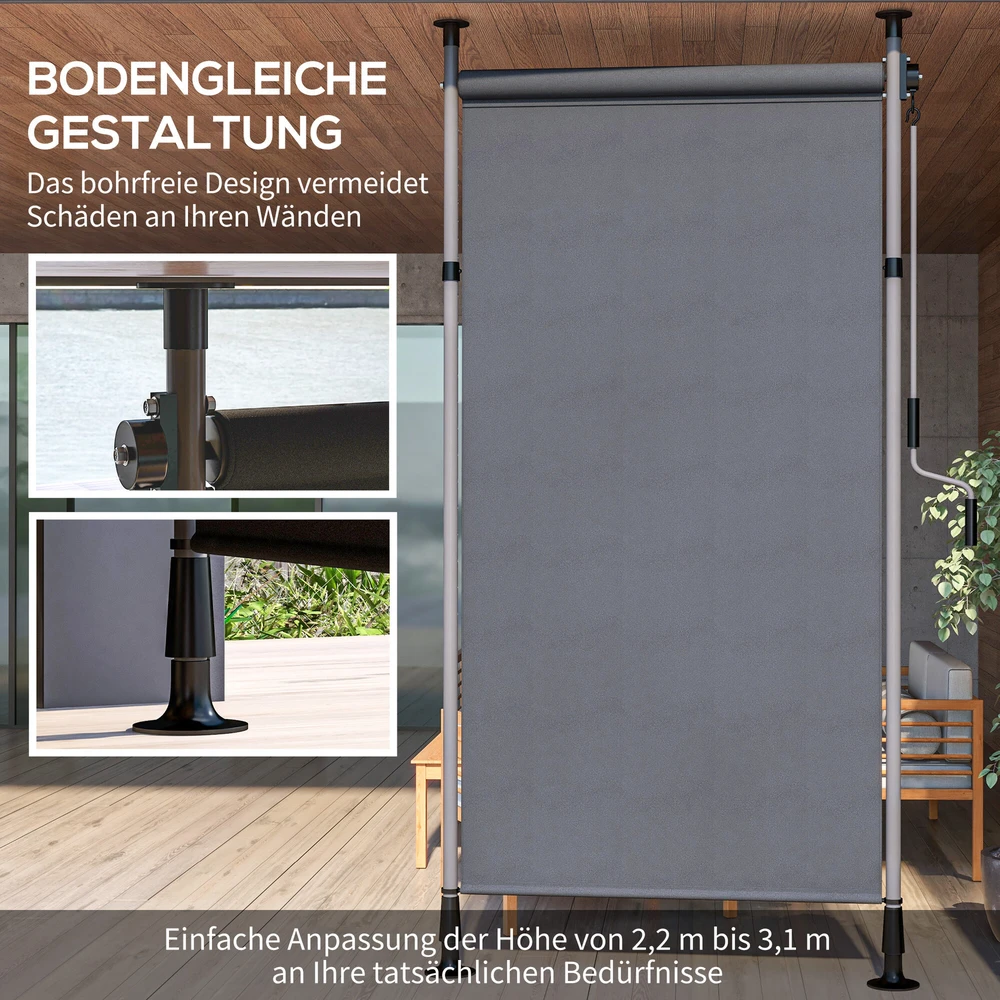 „Outsunny“ vertikali markizė su apsauga nuo saulės, balkono užuolaida 150 x 220–310 cm, balkono privatumo ekranas su rankena, atspari oro sąlygoms, poliesteris, tamsiai pilka