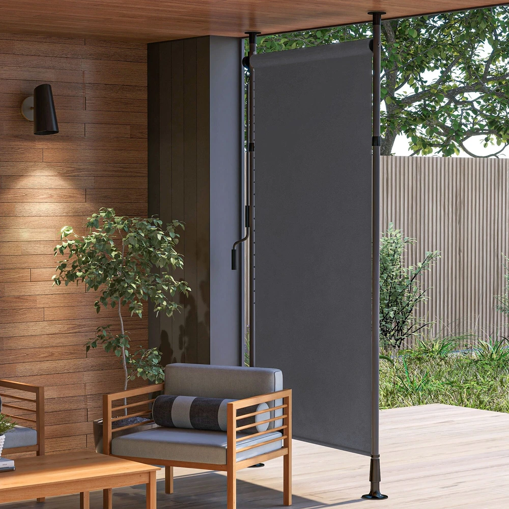 „Outsunny“ vertikali markizė su apsauga nuo saulės, balkono užuolaida 150 x 220–310 cm, balkono privatumo ekranas su rankena, atspari oro sąlygoms, poliesteris, tamsiai pilka