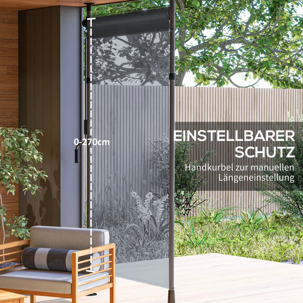 „Outsunny“ vertikali markizė su apsauga nuo saulės, balkono užuolaida 150 x 220–310 cm, balkono privatumo ekranas su rankena, atspari oro sąlygoms, poliesteris, tamsiai pilka