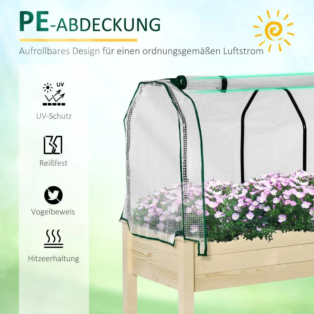 Outsunny paaukštinta lysvė-šiltnamis, daržo lysvė su audinio pamušalu, prieskoninių žolelių lysvė su plieniniu rėmu, gėlių dėžė sodui, balkonui, eglės mediena, natūrali 121 x 55 x 117 cm