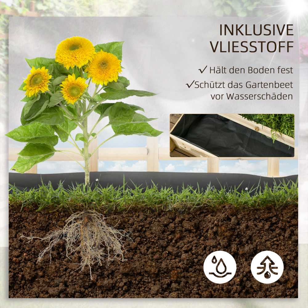 "Outsunny" 3 pakopų pakelta lysvė su grotelėmis, medinė dėžutė daržovėms, gėlėms, prieskoninėms žolelėms, 95 x 95 x 110 cm
