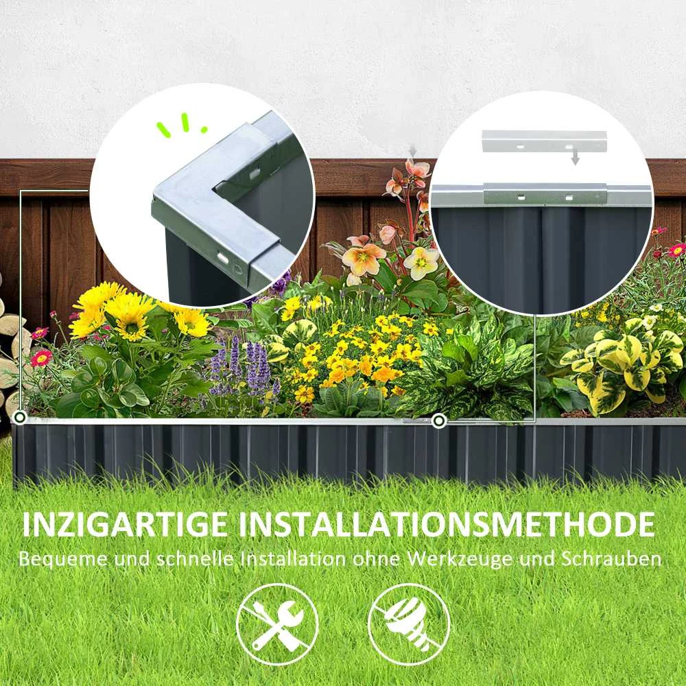 Outsunny DIY plieninė pakelta lysvė, sodo lysvė su T formos augalų žymekliais ir pirštinėmis, tamsiai pilka