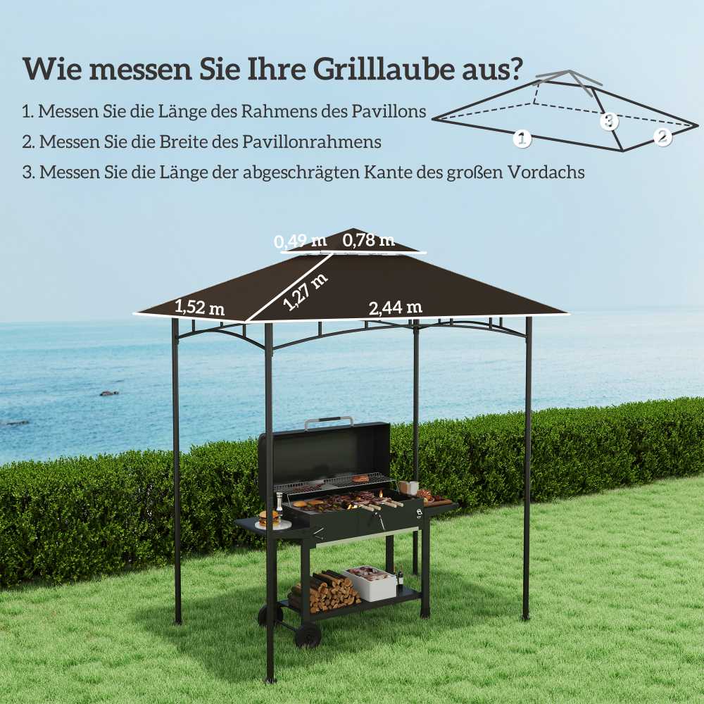 "Outsunny" keičiamasis stogas grilio paviljonui 1,5 m x 2,4 m, tik keičiamasis stogas, dviejų aukštų apsauginė danga, vandenį atstumianti stogo danga, skirta naudoti lauke, stogas tinka lauko grilio palapinei, kavai