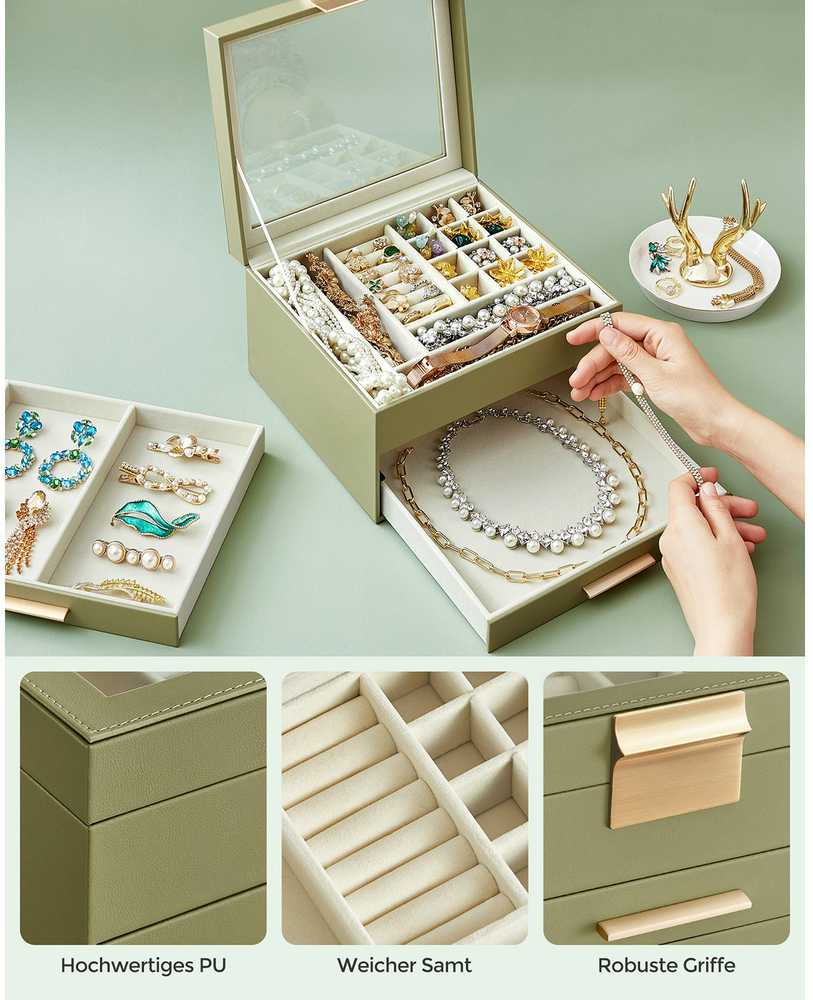 Songmics Juvelyrinių dirbinių dėžutė 3 lygių su stikliniu dangteliu
