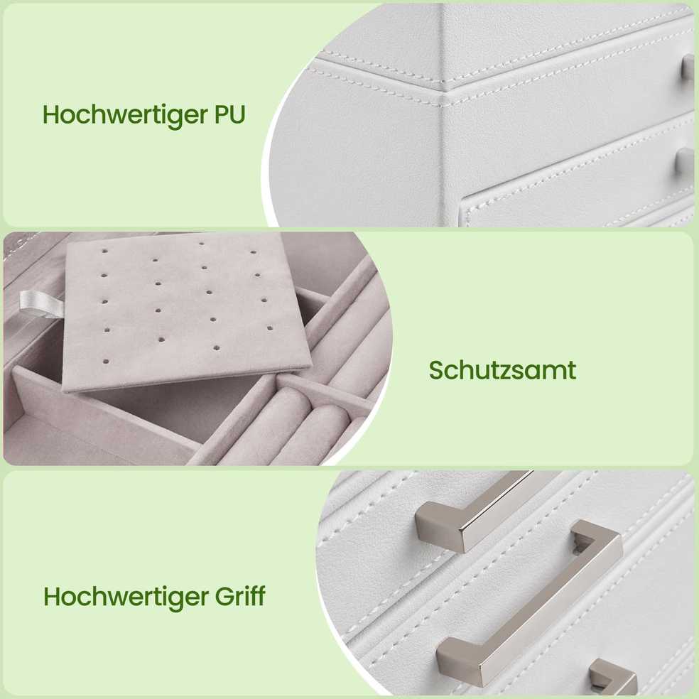 Songmics Papuošalų dėžutė su 5 stalčiais, balta, 30,5 × 31,5 × 21,5 cm
