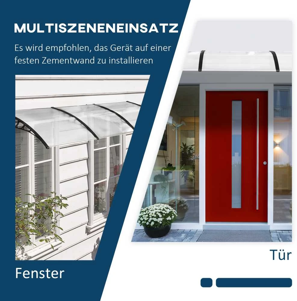 Outsunny stogelis durims, 90 x 295 cm, arkos formos polikarbonatinis stogelis su apsauga nuo UV spindulių, apsauga nuo saulės ir lietaus