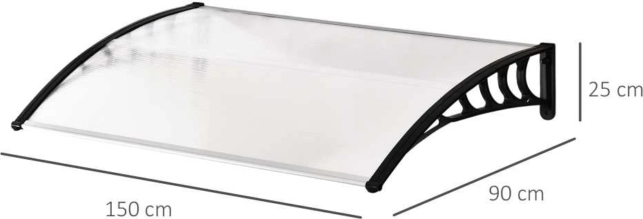 Outsunny durų stogelis, polikarbonatinė arkinė stoginė su apsauga nuo UV spindulių, baltas, 90x150 cm
